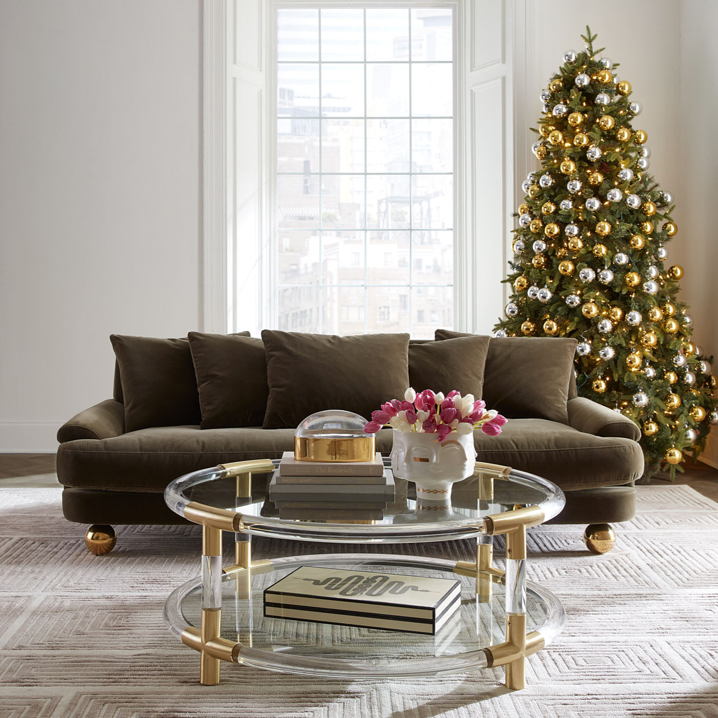 jacques round cocktail table clear acrylic brass accents - collection view