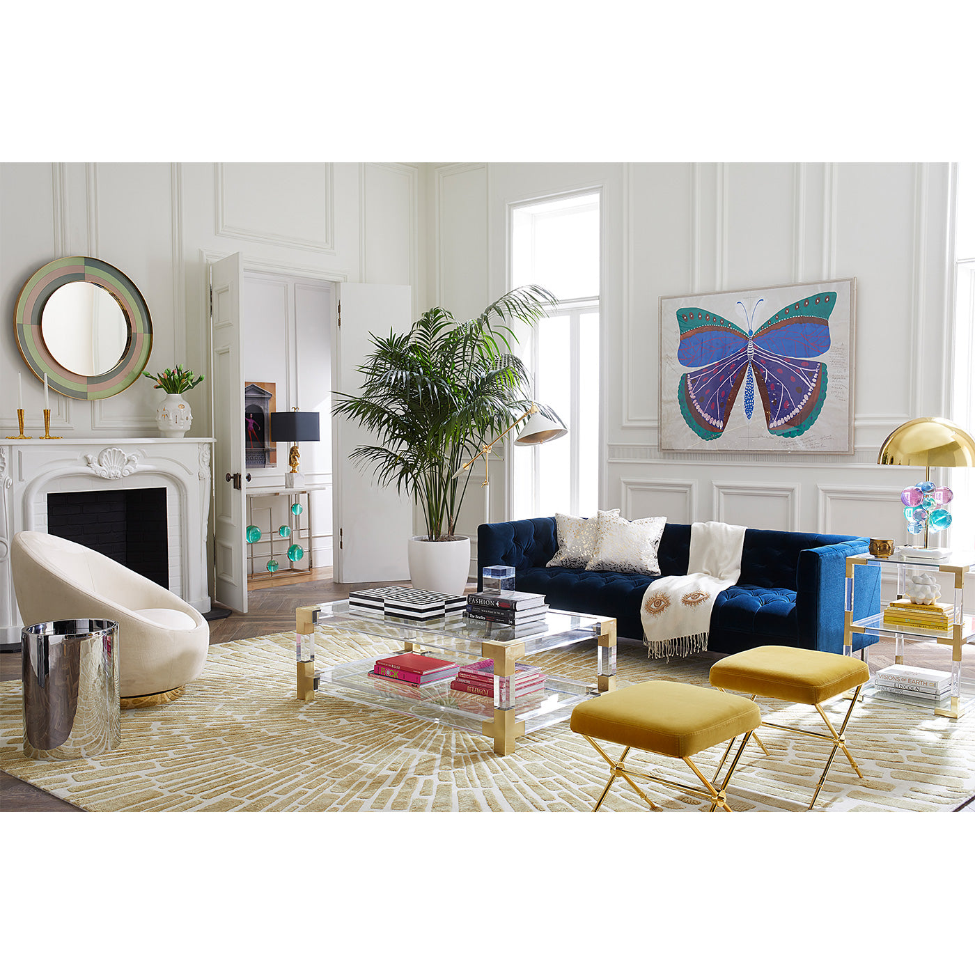 sunburst hand-knotted rug gold - styled view 7