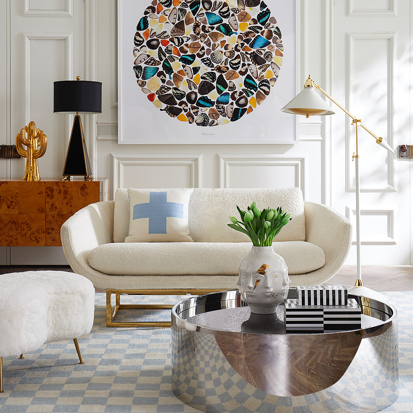 maxime task floor lamp beaumont settee alphaville cocktail table - styled view