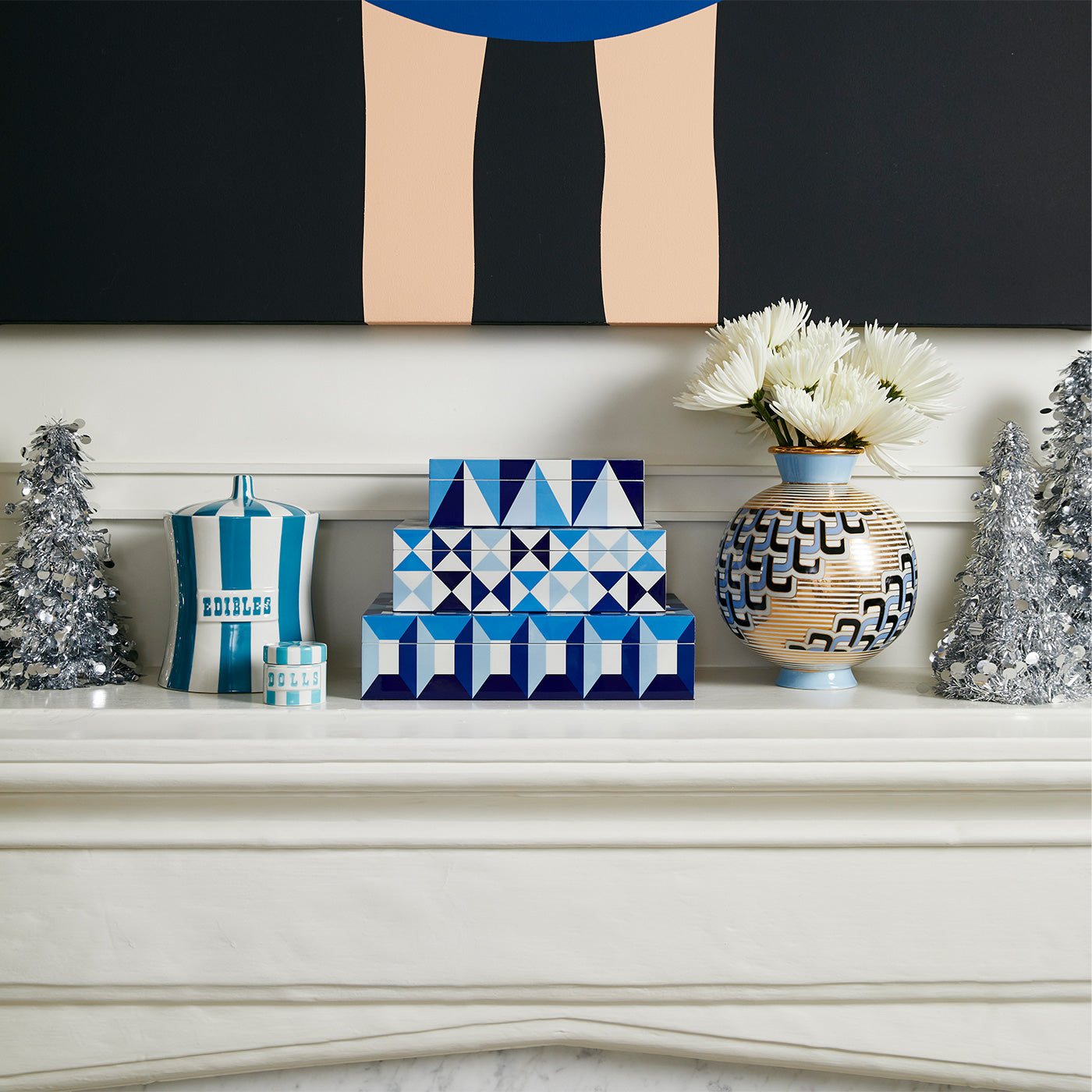 vice edibles canister sorrento lacquer boxes versailles puzzle vase holiday mantle - styled view