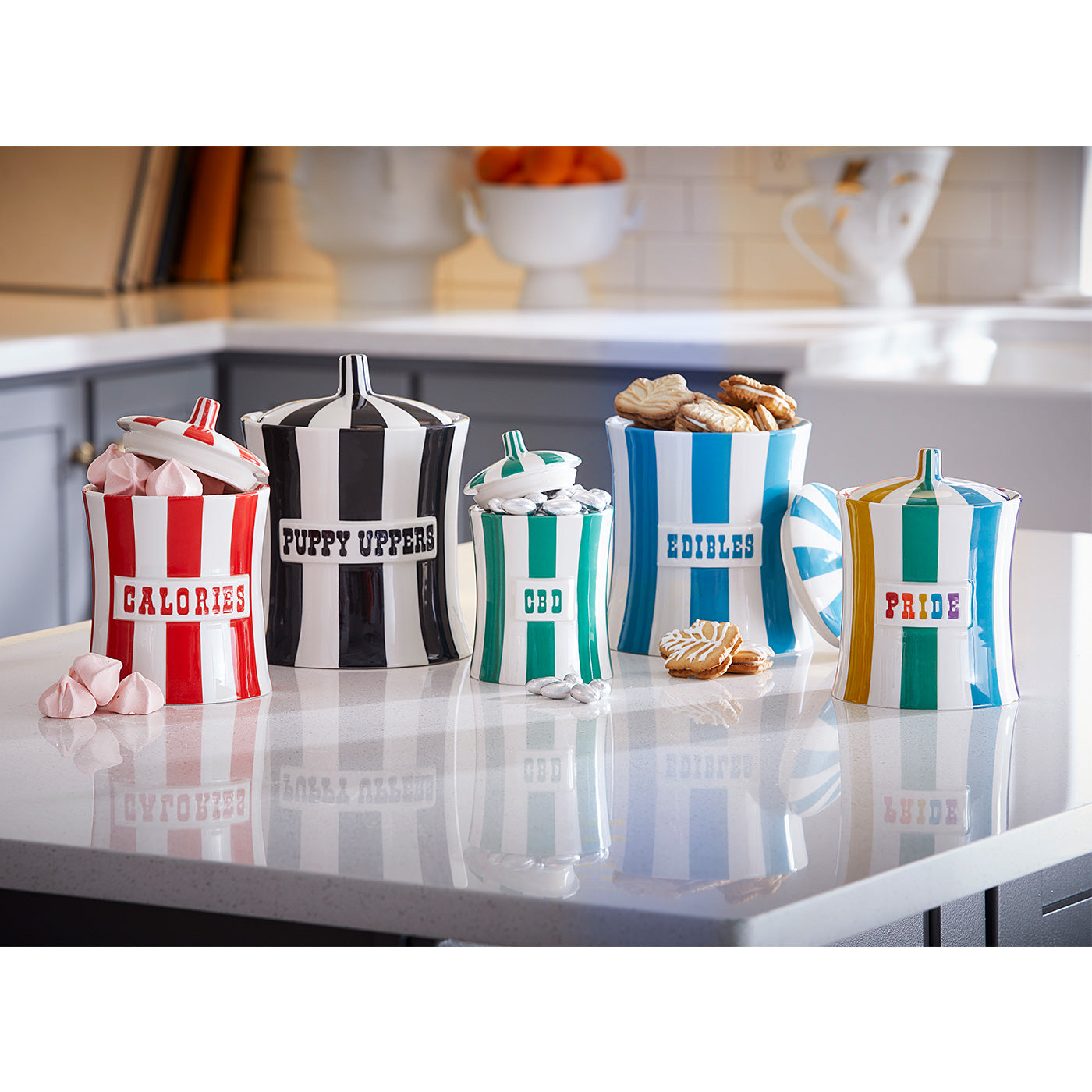 vice canister collection kitchen island - styled view