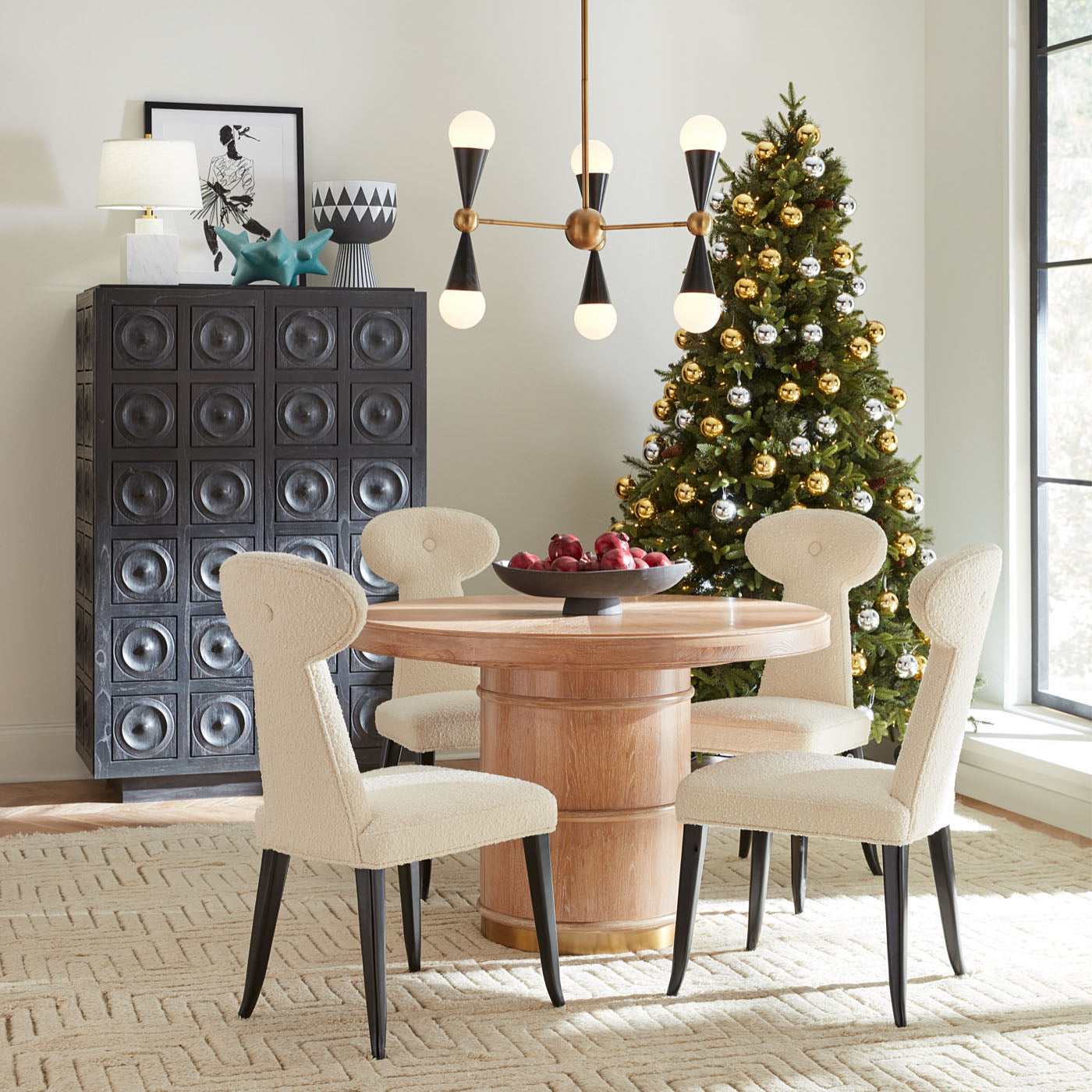 caracas six light chandelier brussels dining table vera dining chair - styled view