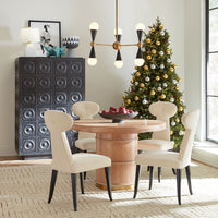 caracas six light chandelier brussels dining table vera dining chair - styled view