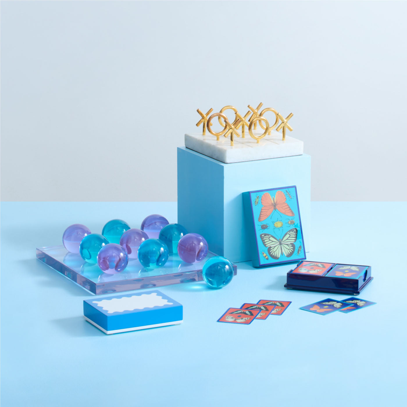 acrylic tic tac toe set blue purple - styled view