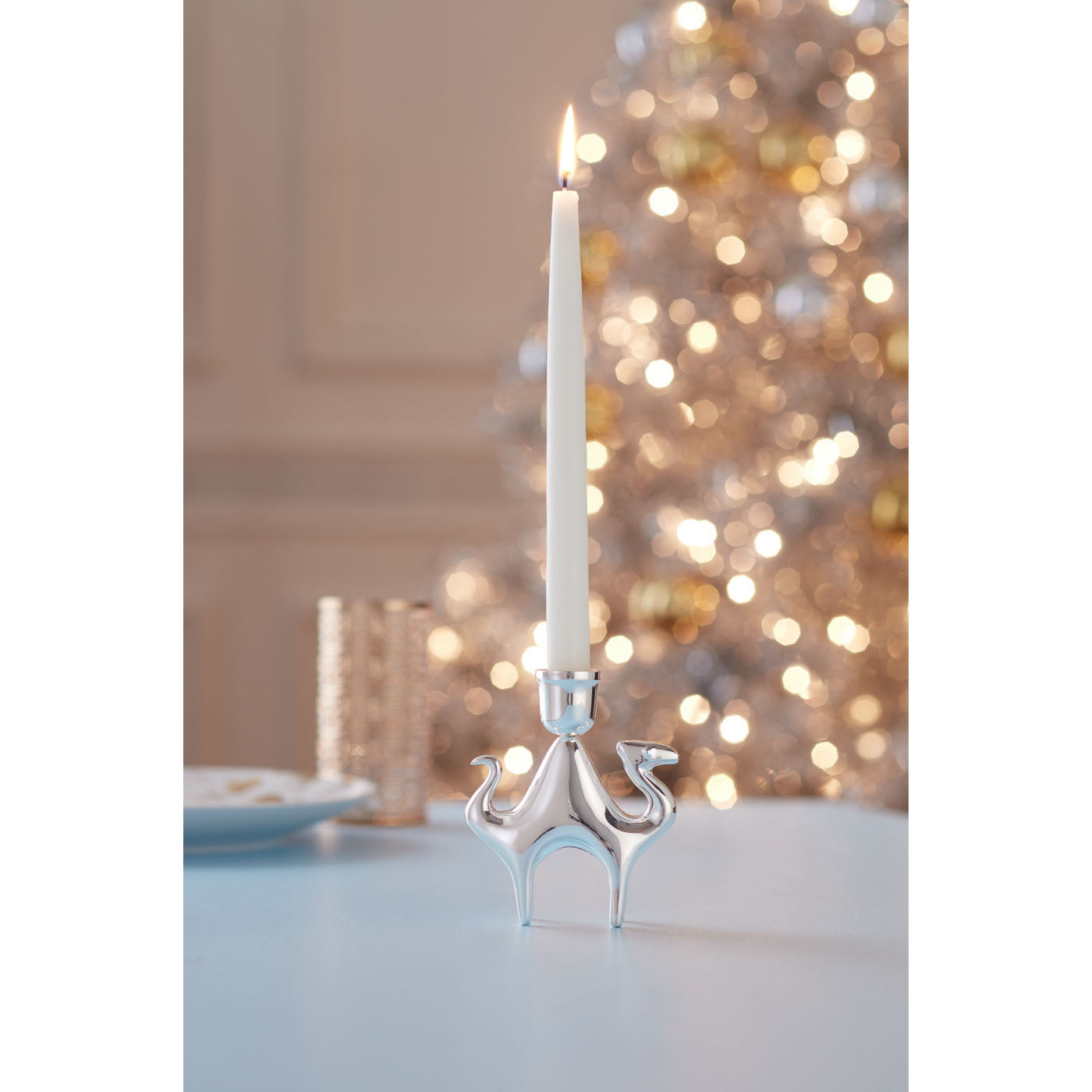 silver-plated camel candle holder - styled view