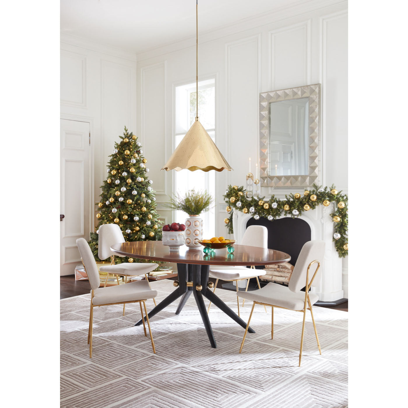 blocks hand-knotted rug trocadero dining table maxime dining chairs christmas - styled view