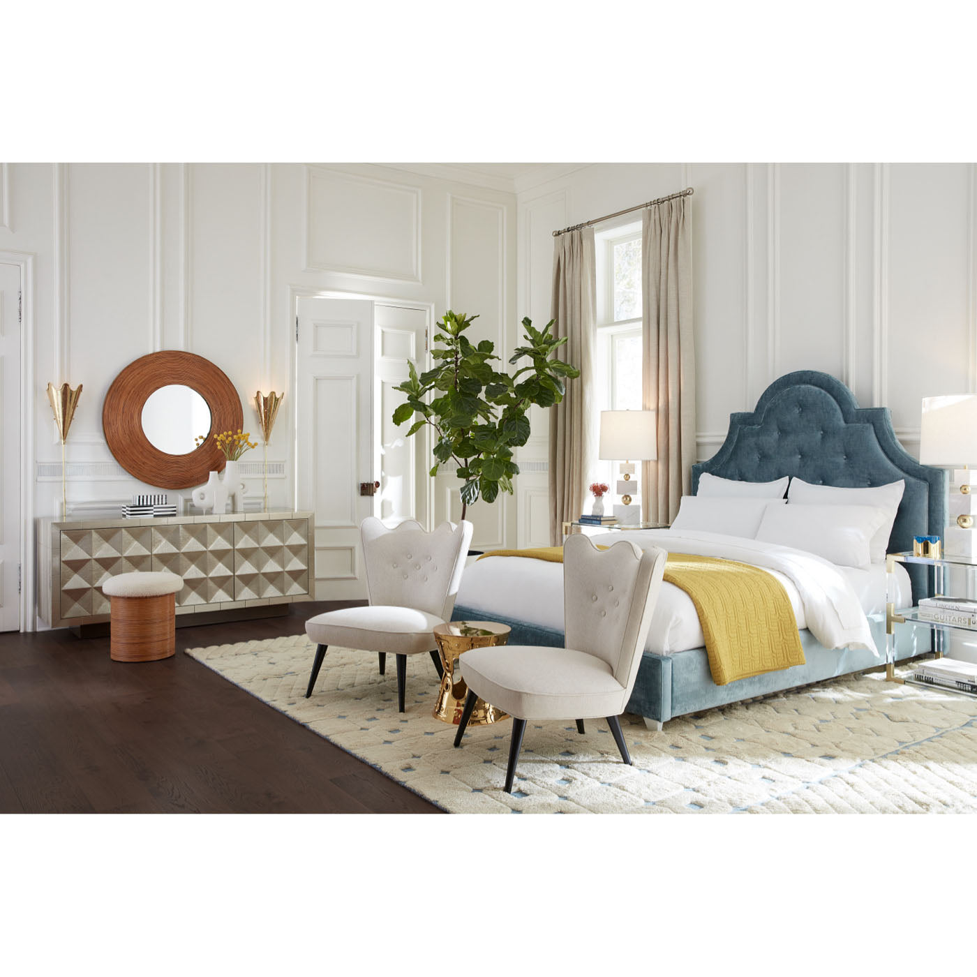 woodhouse king bed jacques bench bedroom - styled view