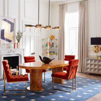 jonathan adler hand woven rug with alphaville capsule dining table
