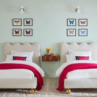 ripple twin bed dunbar sand linen brass orb feet - front view