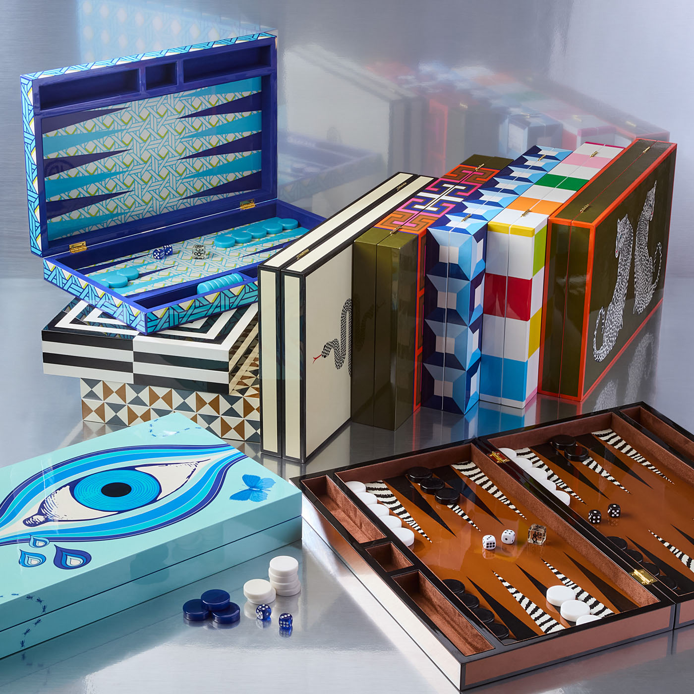 Druggist Backgammon Set in Acrylic and Velvet | Jonathan Adler