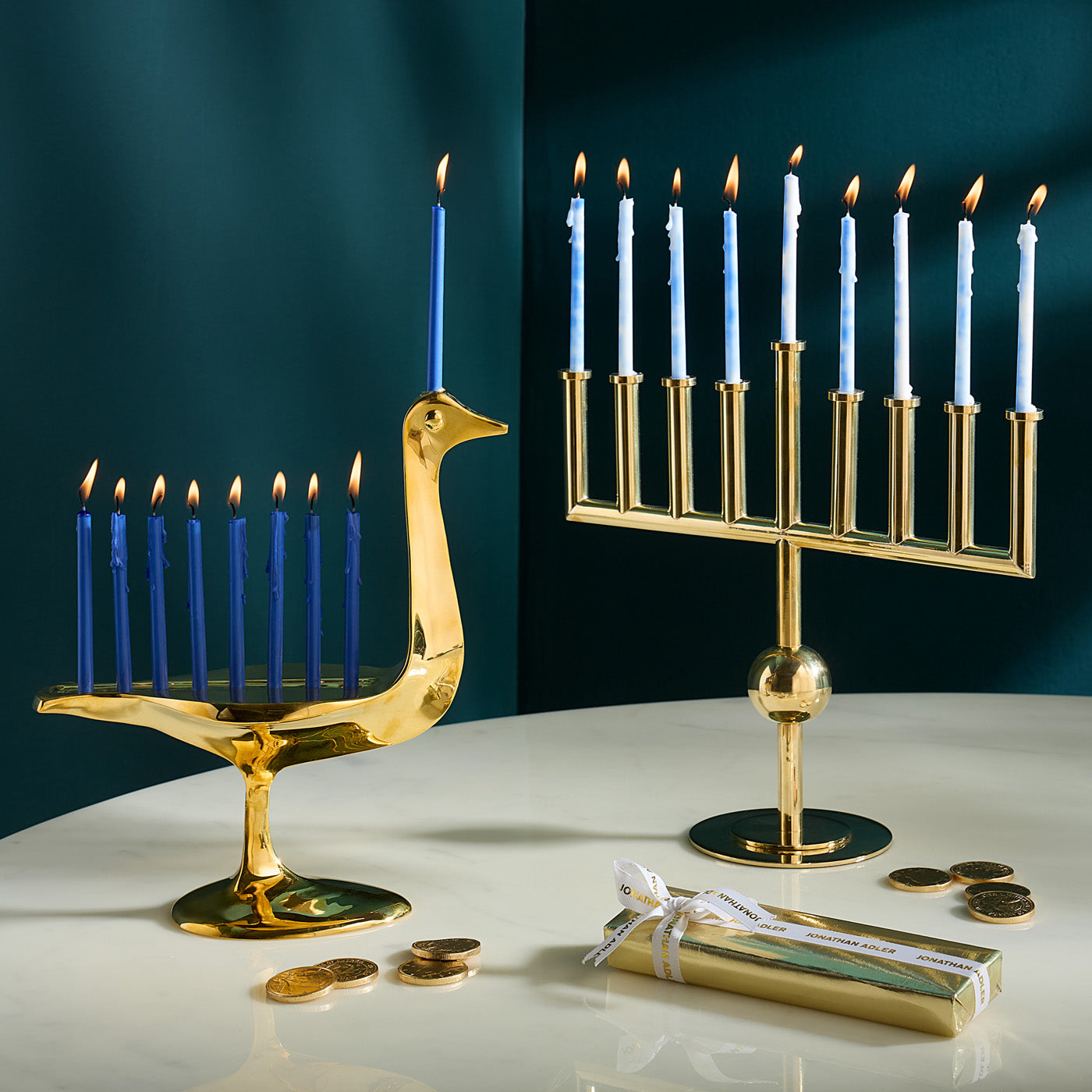 Brass Bird Menorah - group view