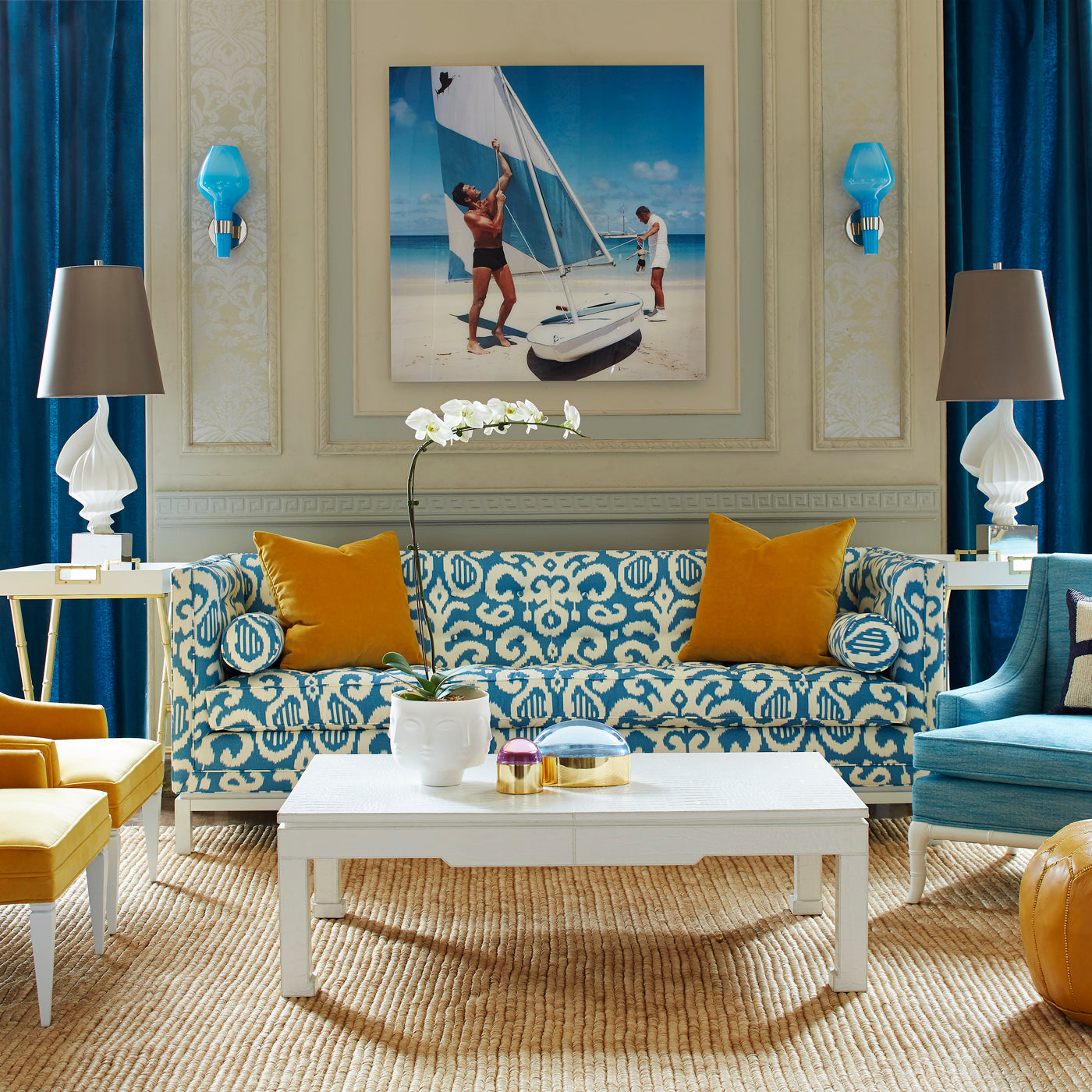 slim aarons "boating in antigua" photograph lampert sofa - styled view