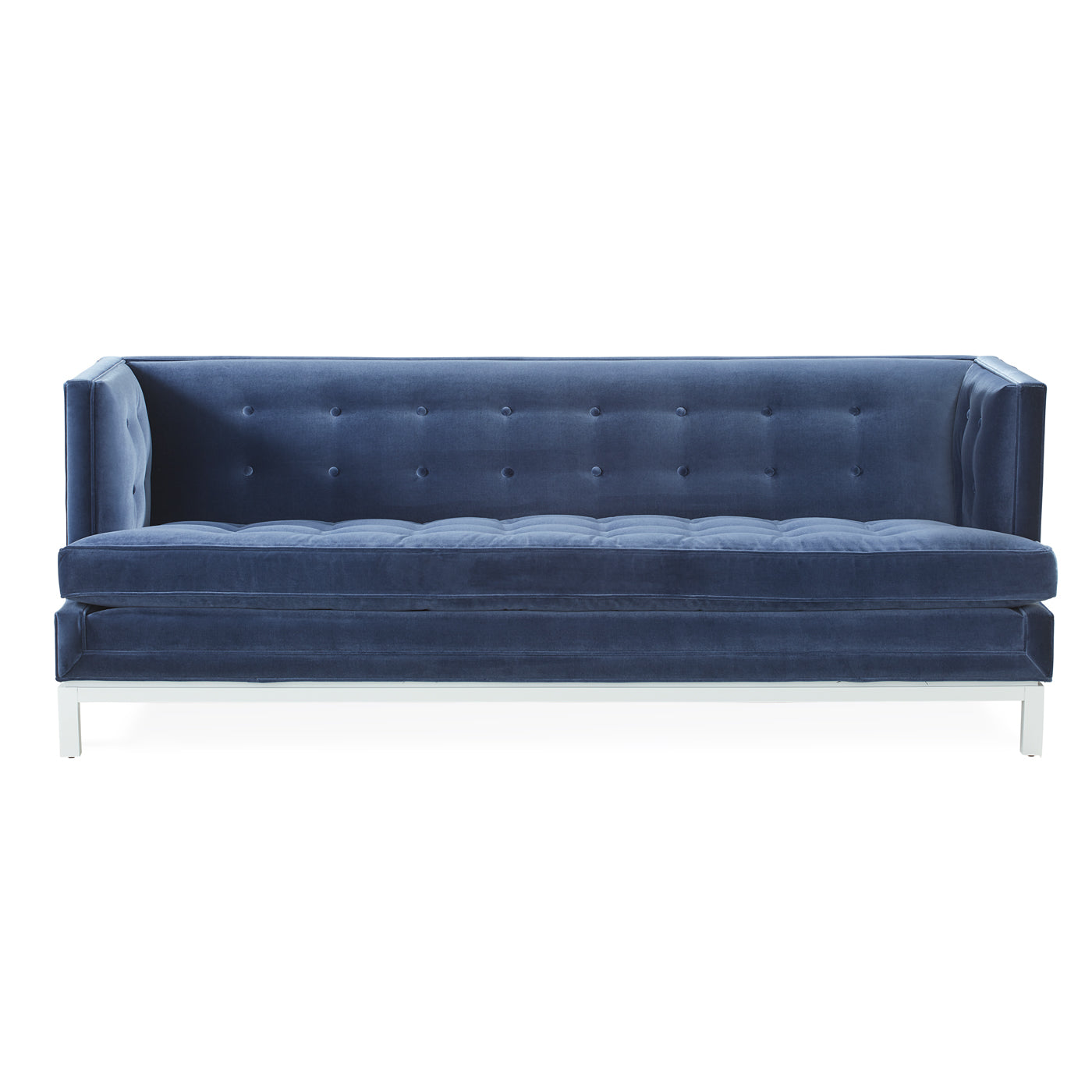 lampert t-arm sofa venice mariner blue velvet white base - front view