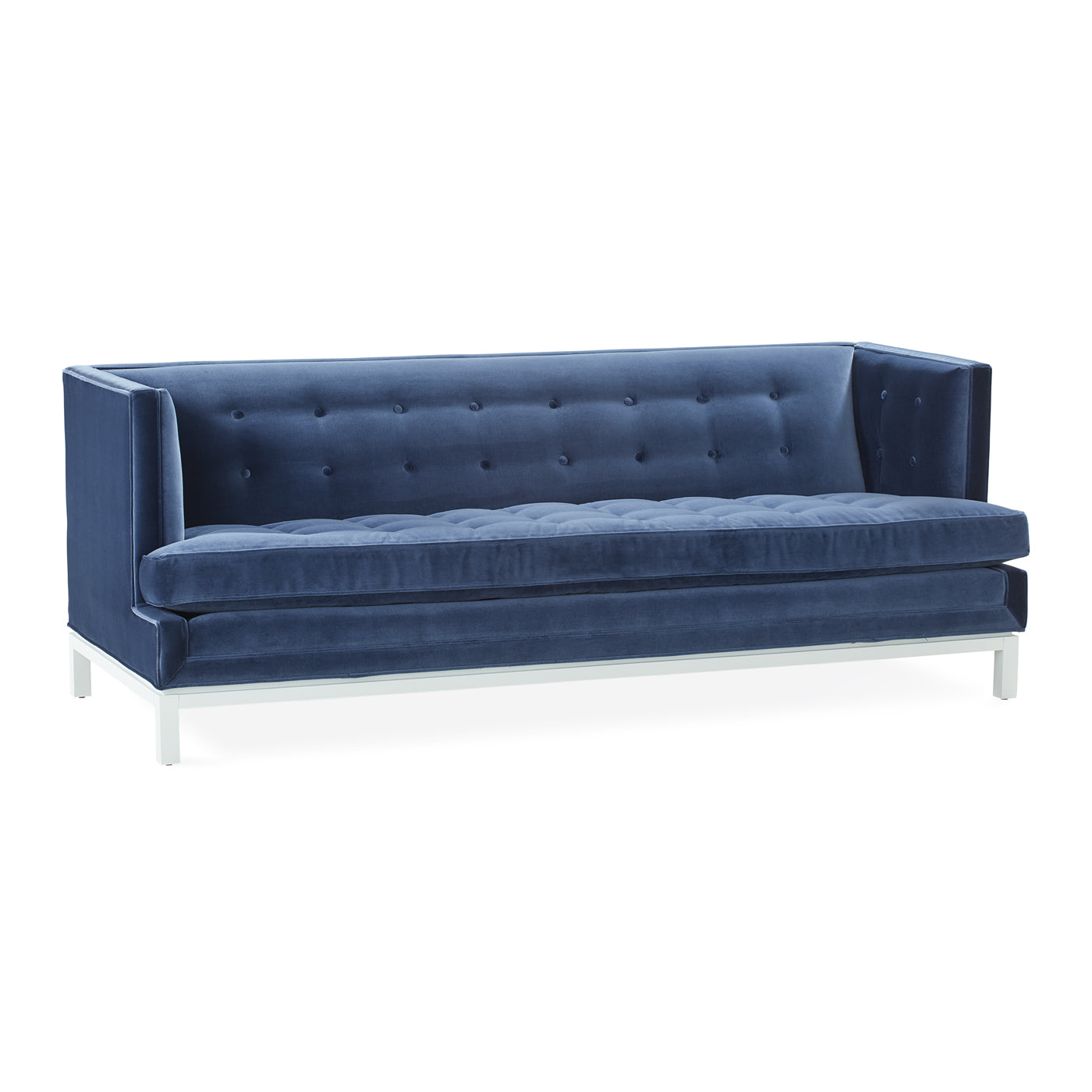 lampert t-arm sofa venice mariner blue velvet white base - back view