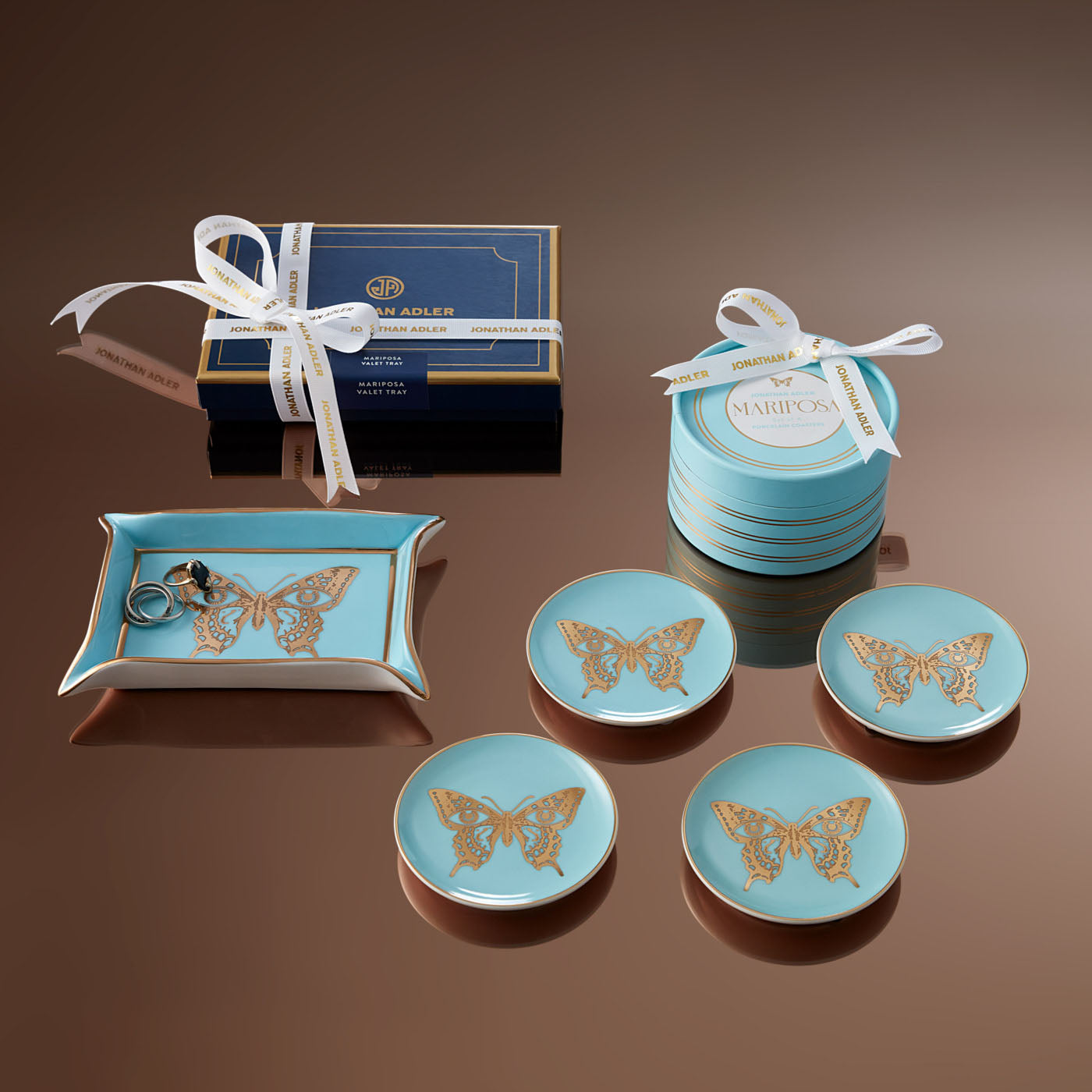 Mariposa Coasters in Porcelain with Gold Accents | Jonathan Adler