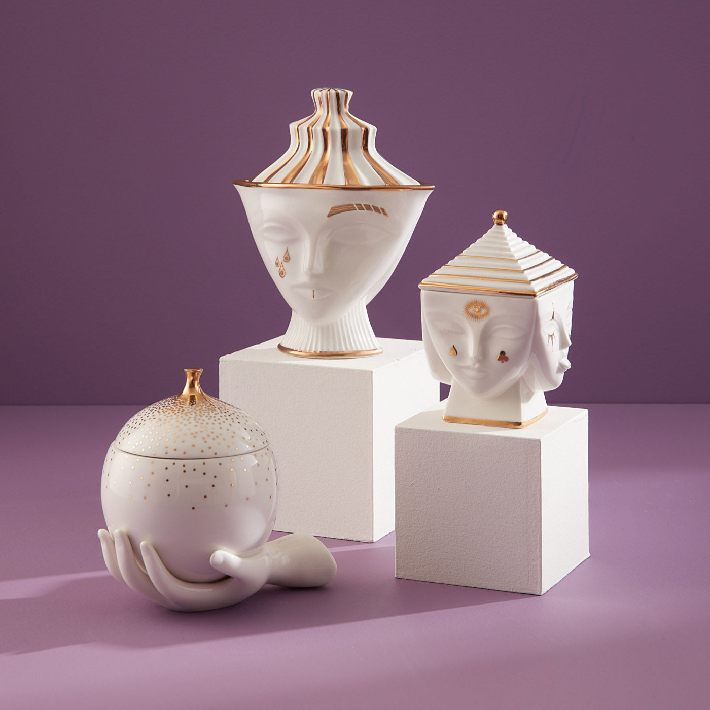 Gilded Masquerade Box in Porcelain with Gold Accents | Jonathan Adler
