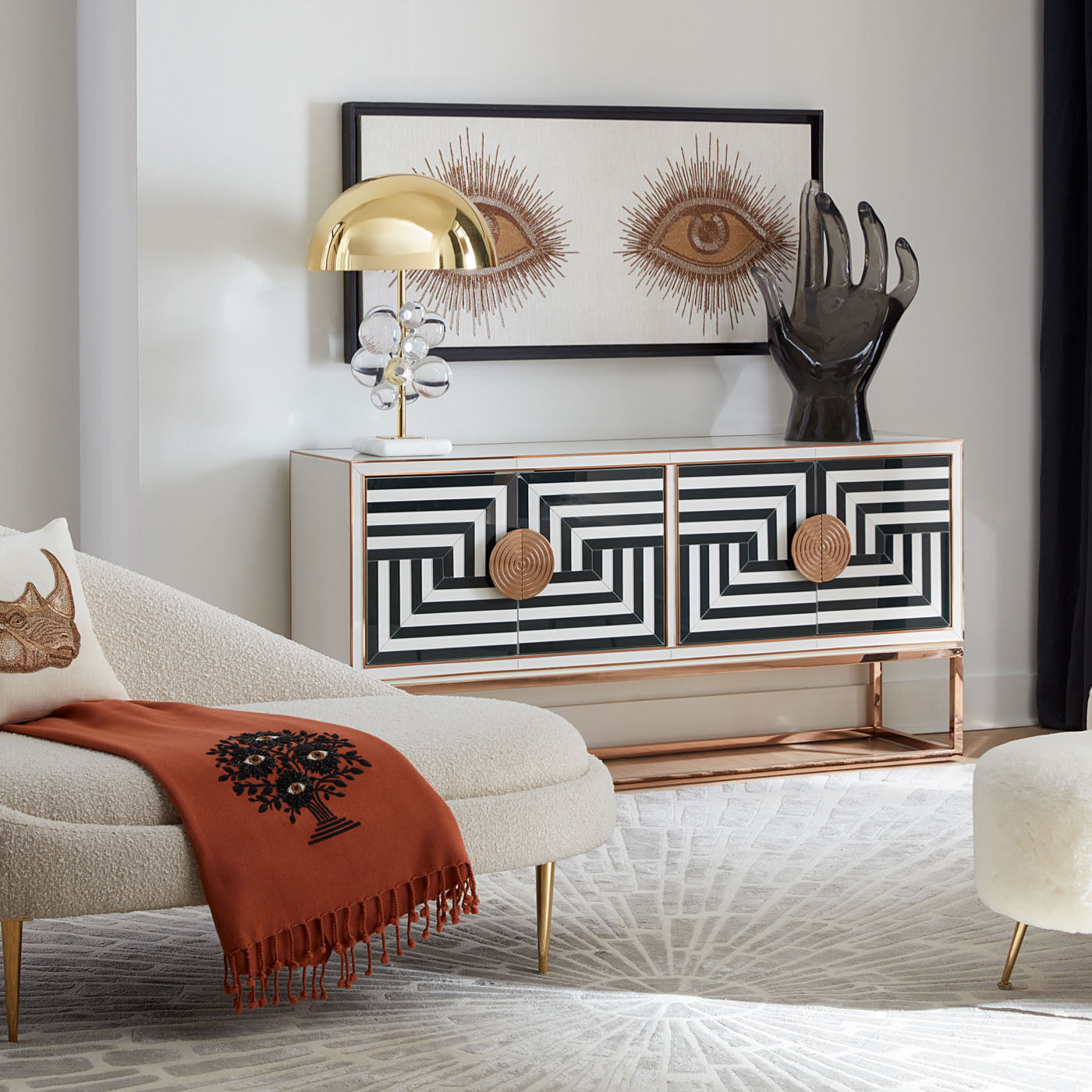 op art credenza black and white - angle view
