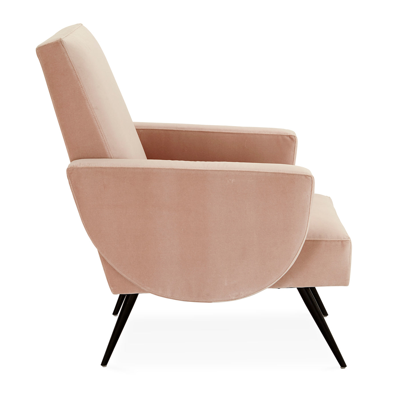 philippe lounge chair venice blush velvet iron legs black - side view