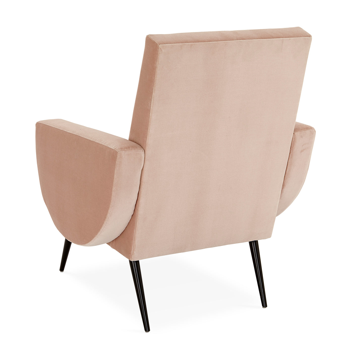 philippe lounge chair venice blush velvet iron legs black - angle back view