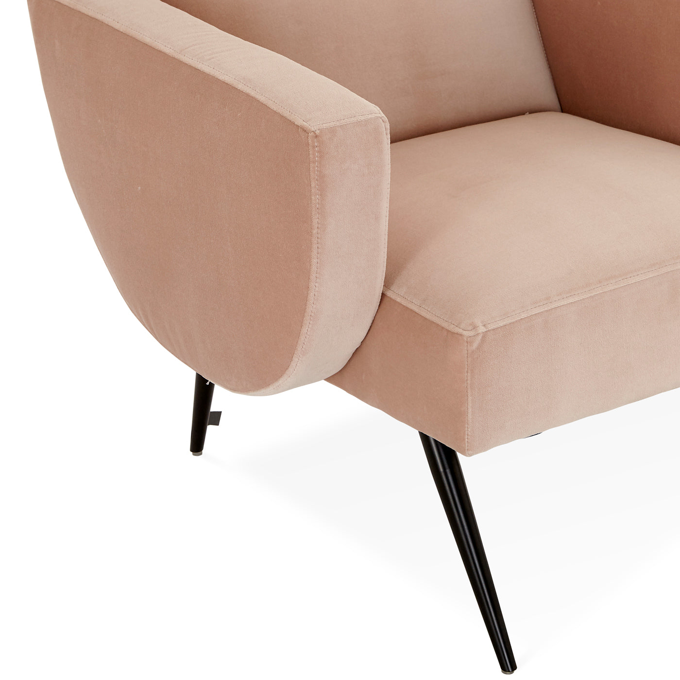 philippe lounge chair venice blush velvet iron legs black - detail view