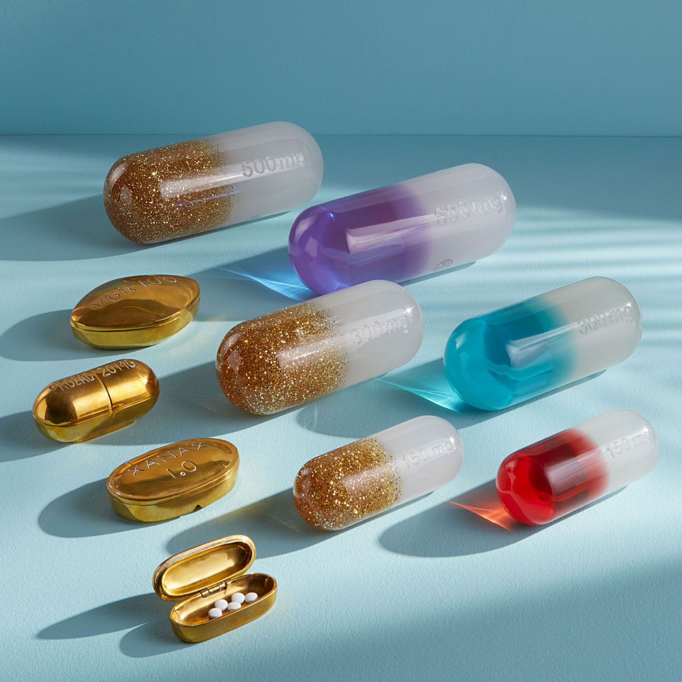 viagra pill box brass open - details view