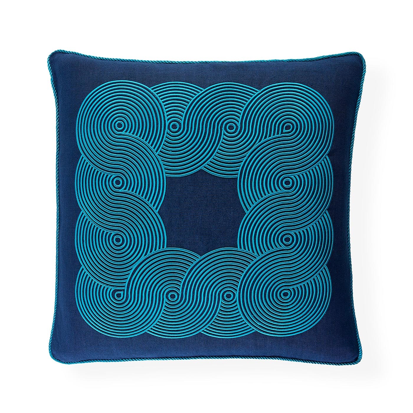 Pompidou Blue Border Pillow in Linen Jonathan Adler