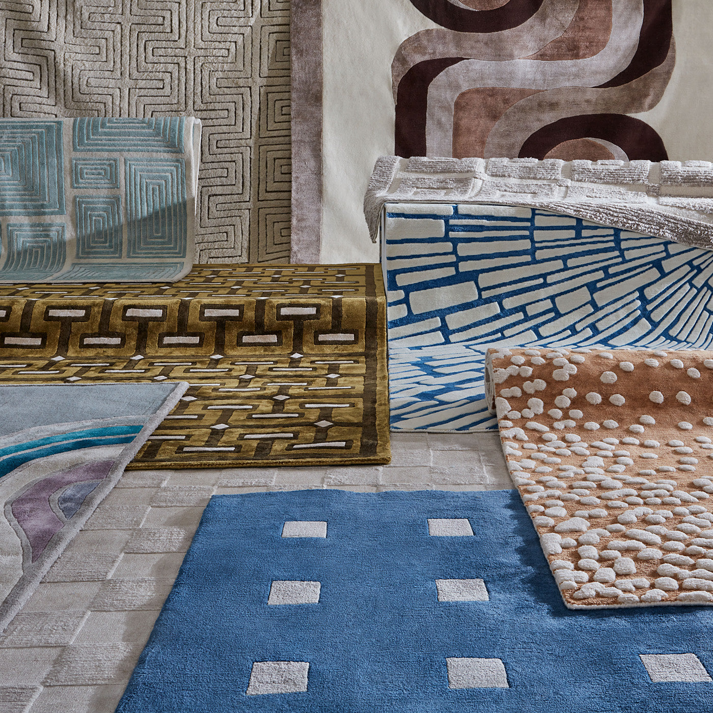 small squares hand knotted rug - holiday shot