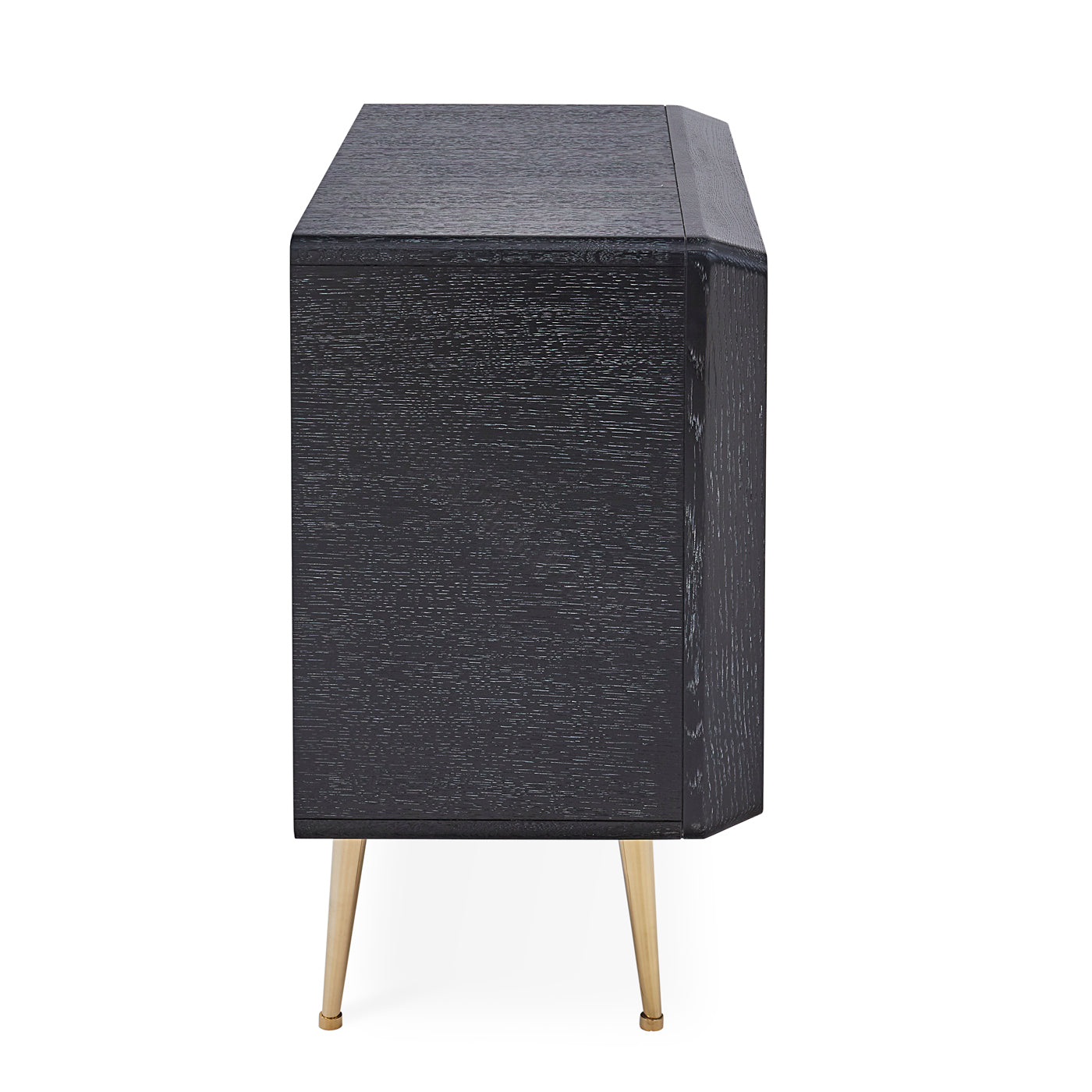 reform three-drawer dresser ebonized oak wood hand-hammered brass doors brass legs - side view