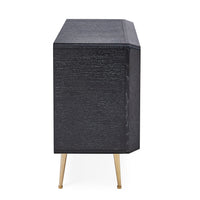reform three-drawer dresser ebonized oak wood hand-hammered brass doors brass legs - side view