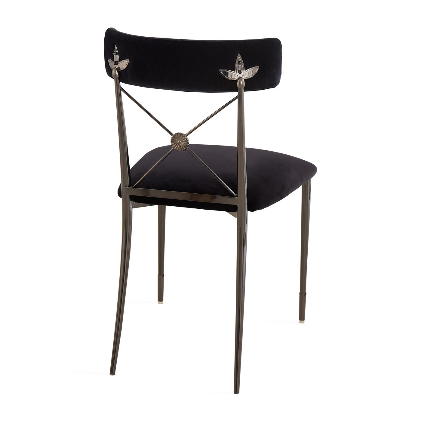 Decorative chair with black cushioned seat and backrest on a white background