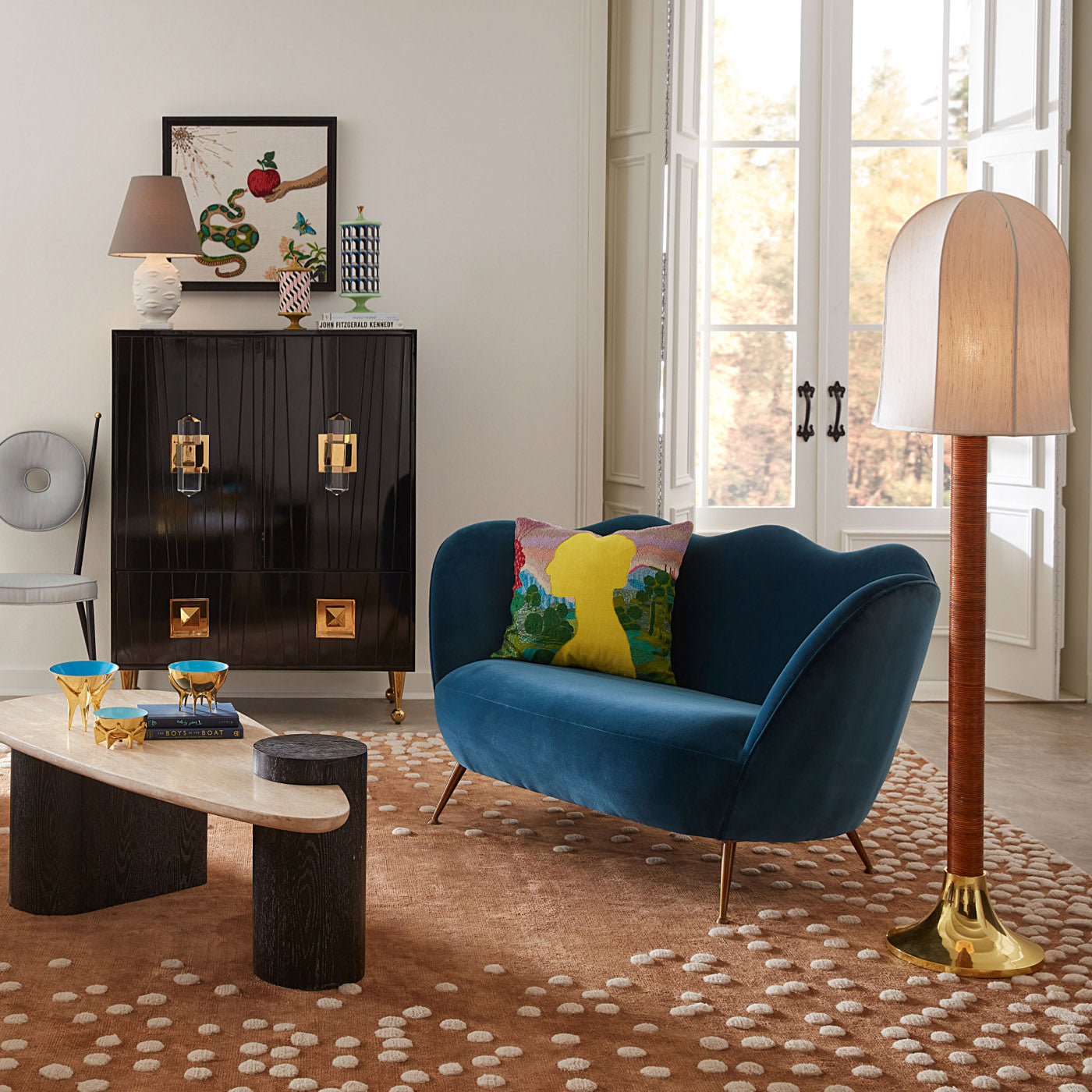 riviera dome floor lamp with ripple apartment sofa