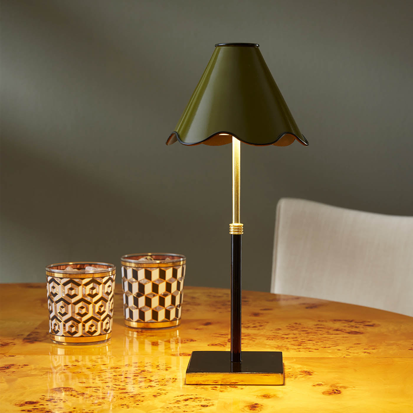 Ripple Rechargable LED Table Lamp Olive Black -styled view