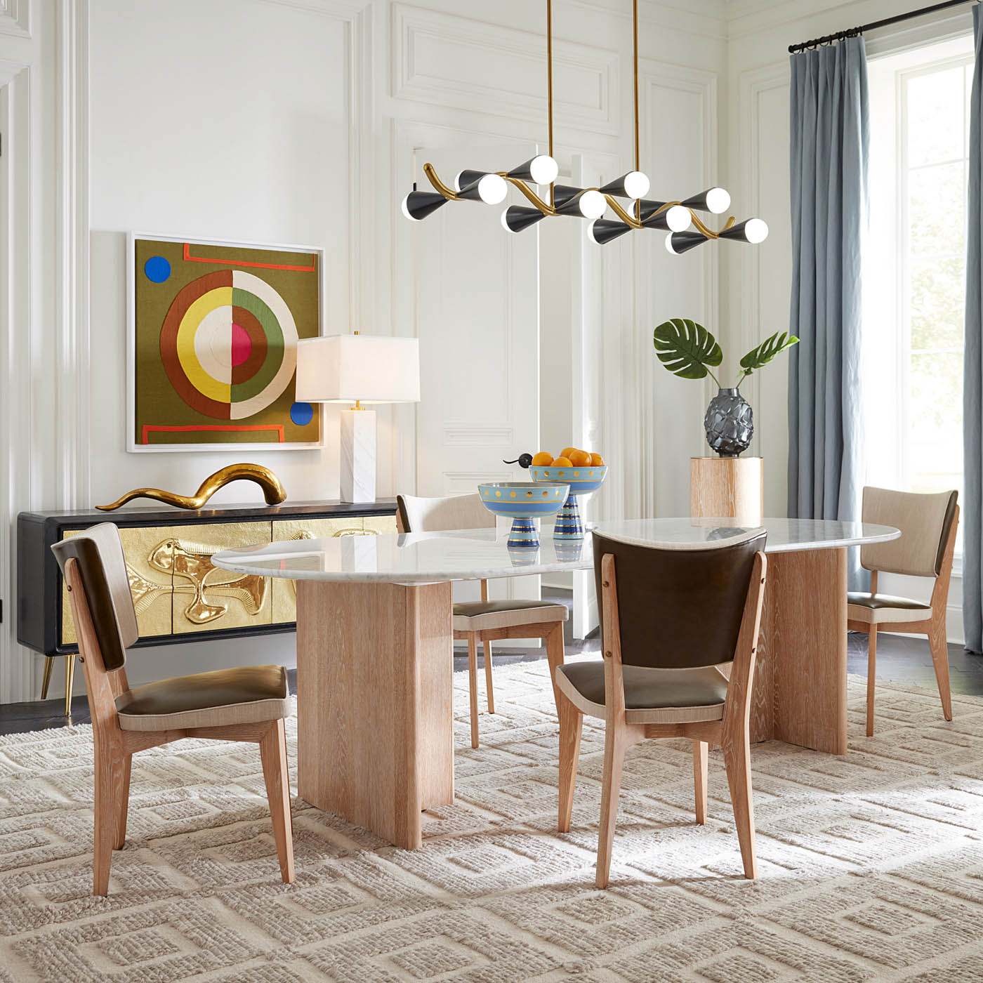 Rive Gauche Dining Chair in olive leather - styled view