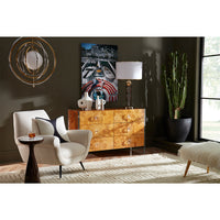 bond six-drawer dresser marcello lounge chair paradox vases - styled view