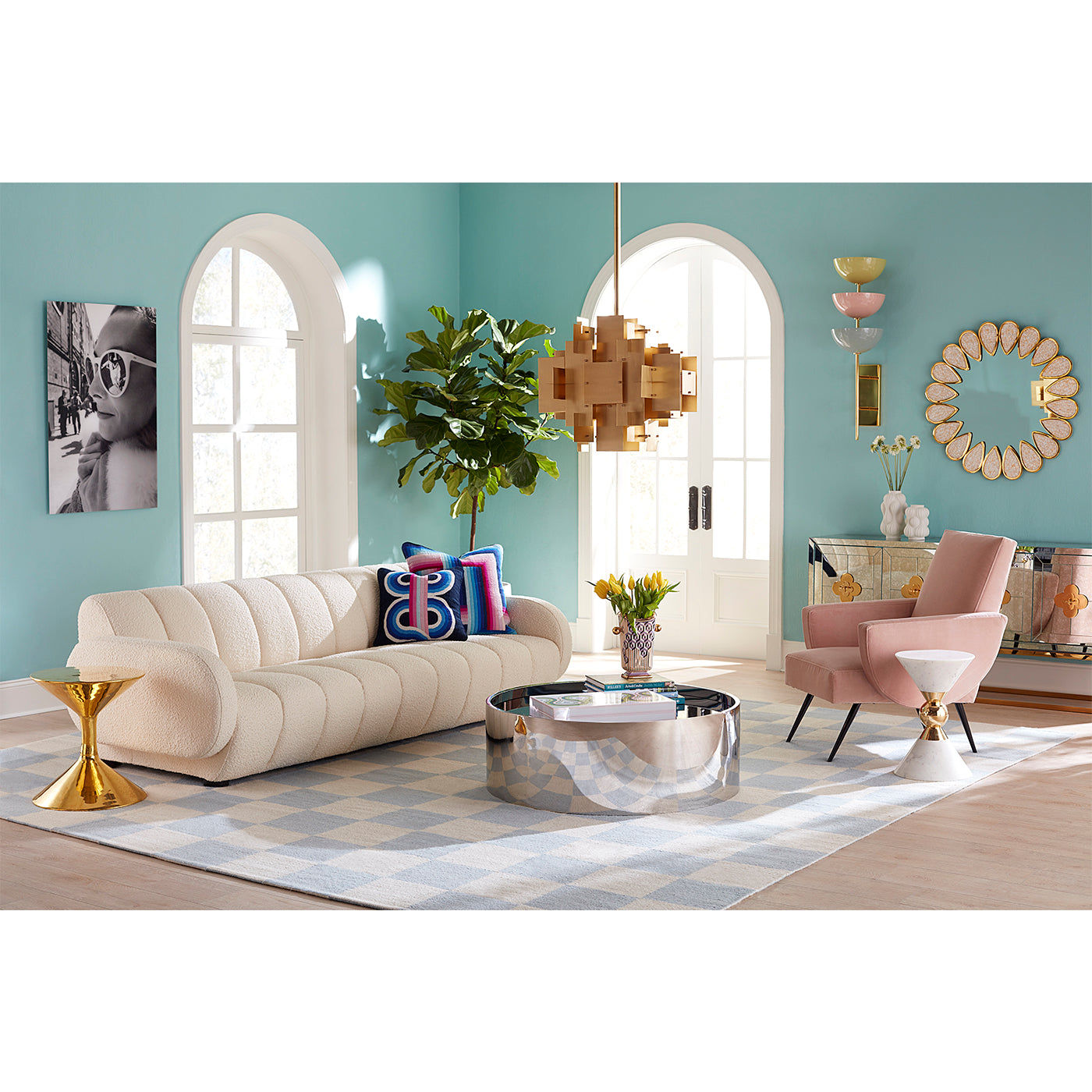 philippe lounge chair venice blush brigitte sofa alphaville cocktail table living room - styled view