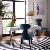 globo table lamp clear channing desk vera dining chairs - styled view