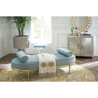 sunburst hand-knotted round rug with charade capsule daybed