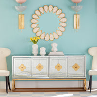 delphine credenza antiqued mirror brass frame - opened front view