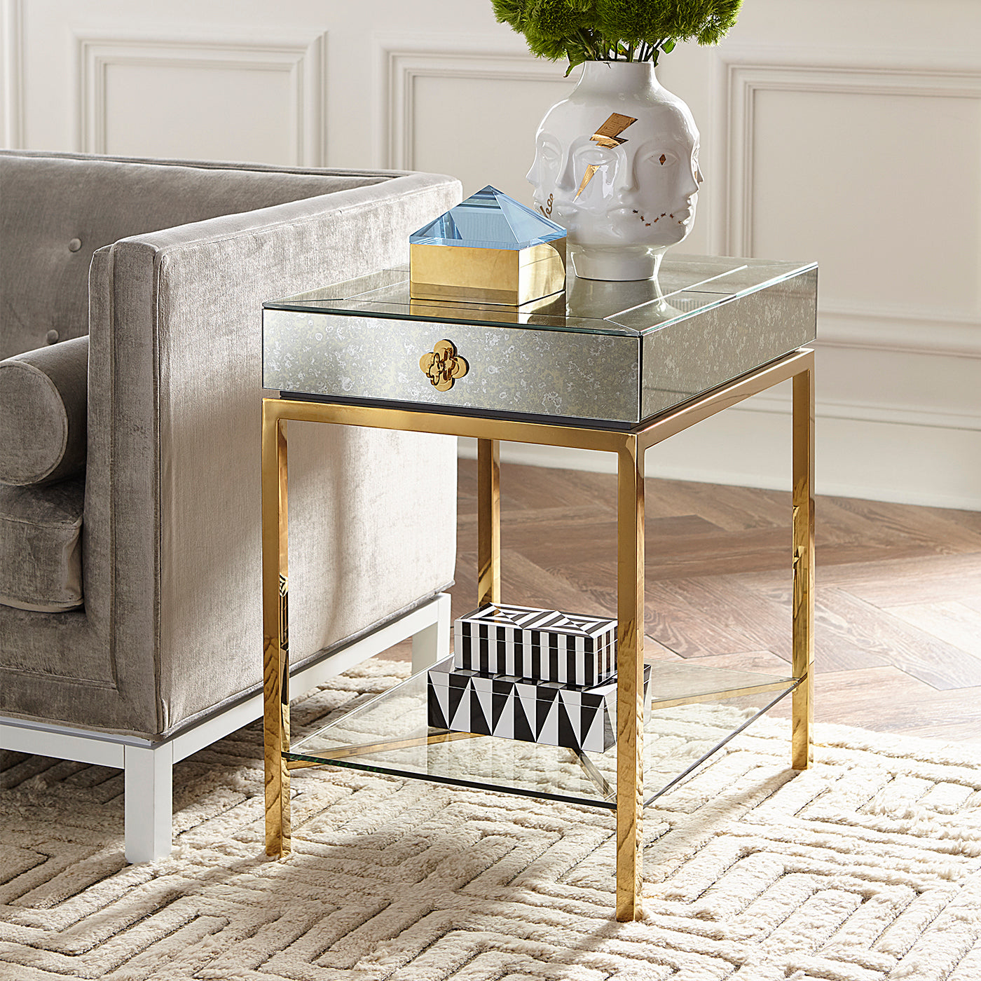Delphine Tall Side Table in Brass and Glass | Jonathan Adler