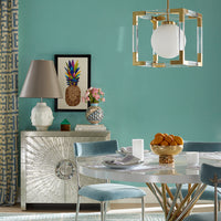 talitha cabinet nickel electrum dining table rider dining chairs dining room - styled view