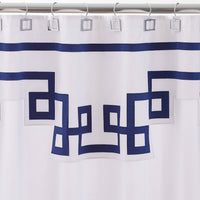square door knocker shower hooks polished nickel campaign shower curtain - styled view