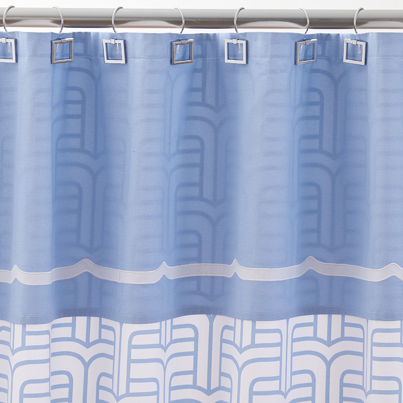 square door knocker shower hooks polished nickel versailles shower curtain - styled view