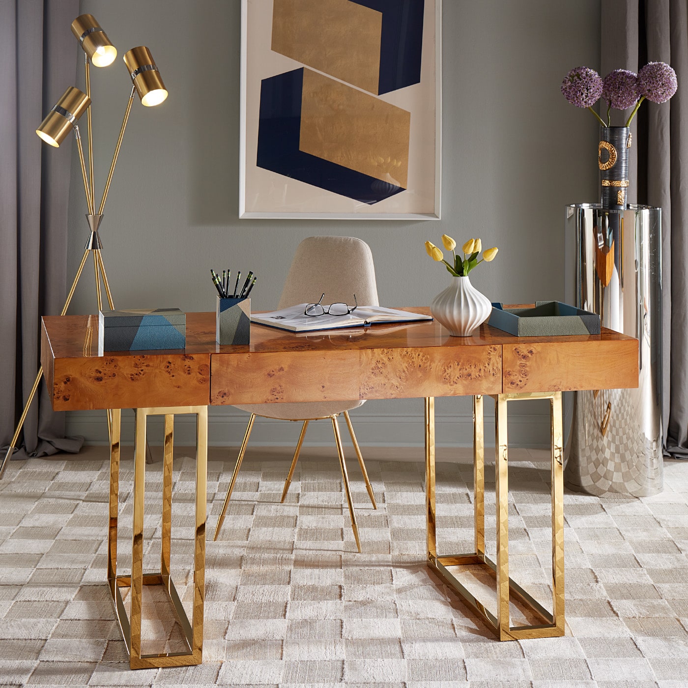 alphaville pedestal bond executive desk home office - styled view