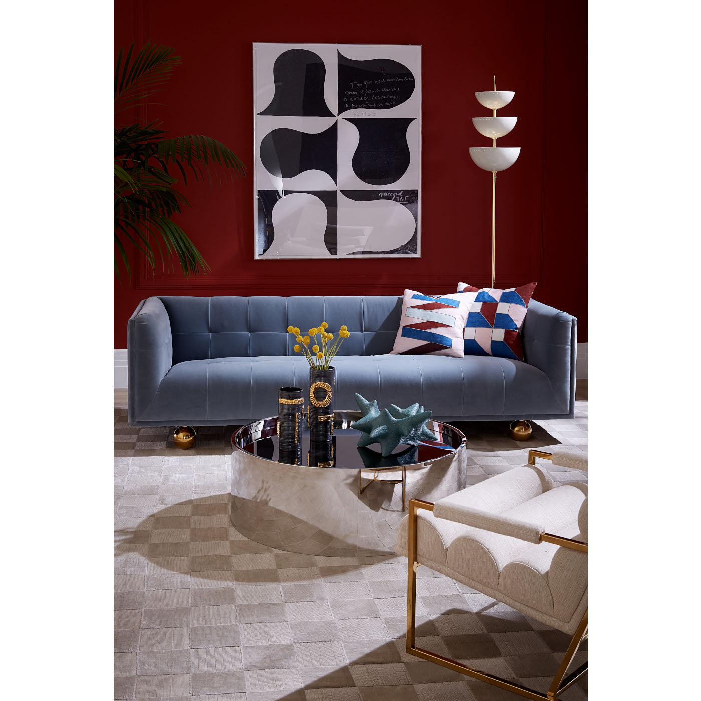 lisbon torchiere claridge sofa alphaville cocktail table - styled view