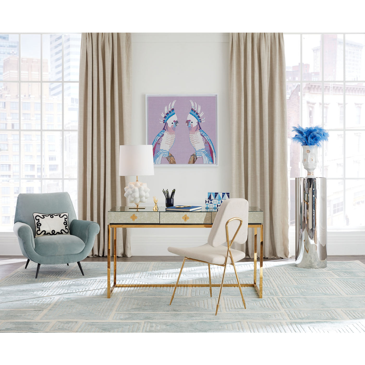 parrots beaded wall art delphine desk maxime dining chair - styled view