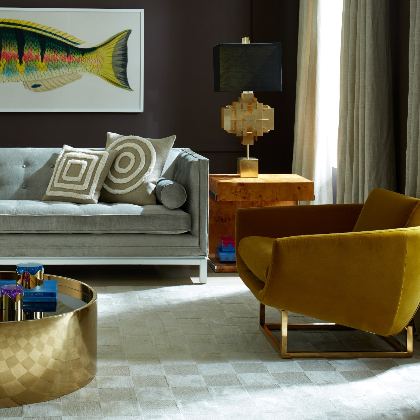 puzzle table lamp lampert sofa beaumont lounge chair - styled view