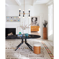 trocadero dining table ebonized oak caracas six-light chandelier riviera tuffet - styled view