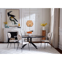 bellport pendant trocadero dining table rondo dining chairs - styled view