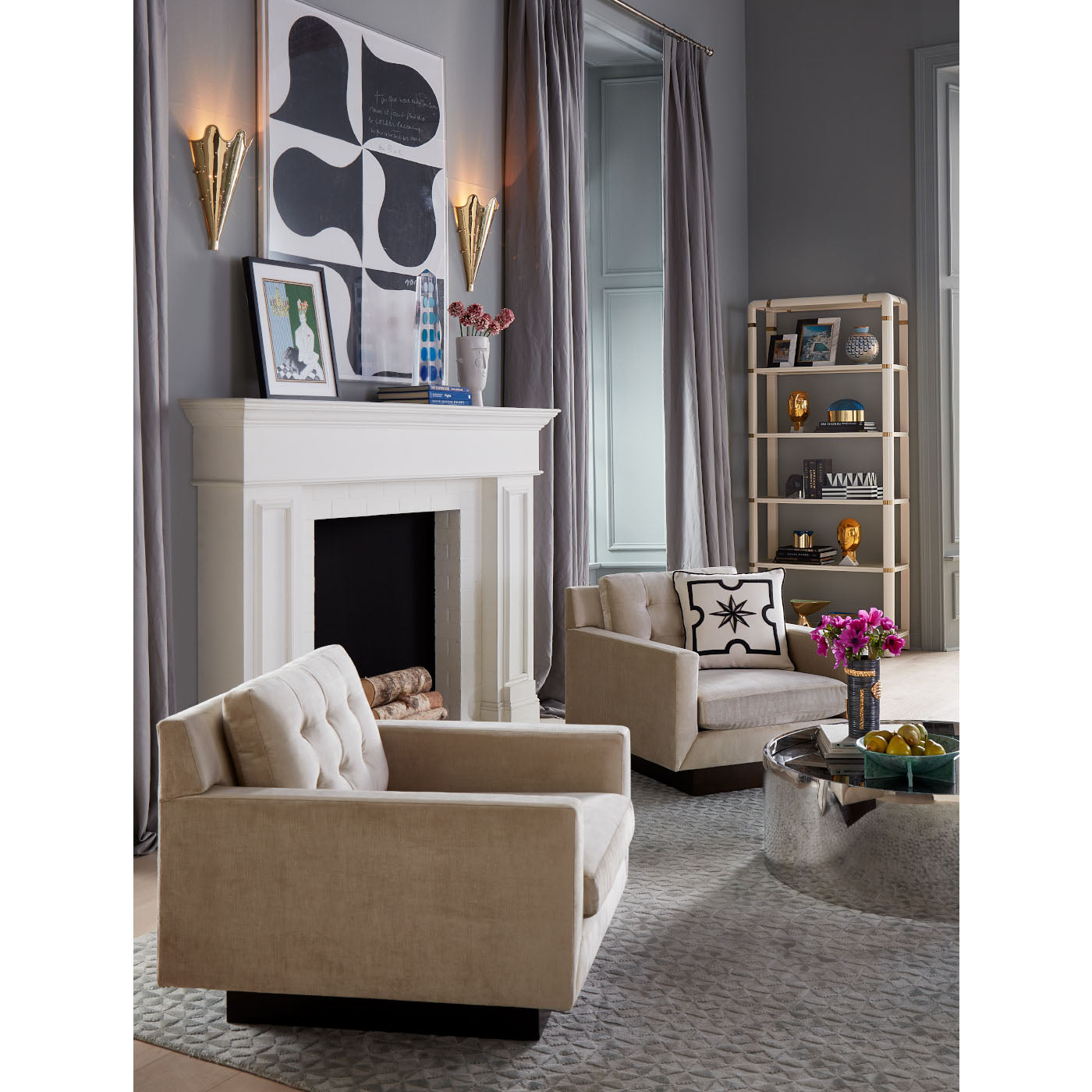 Paule Marrot Black and White Abstract Series 1 with Bacharach Sofa