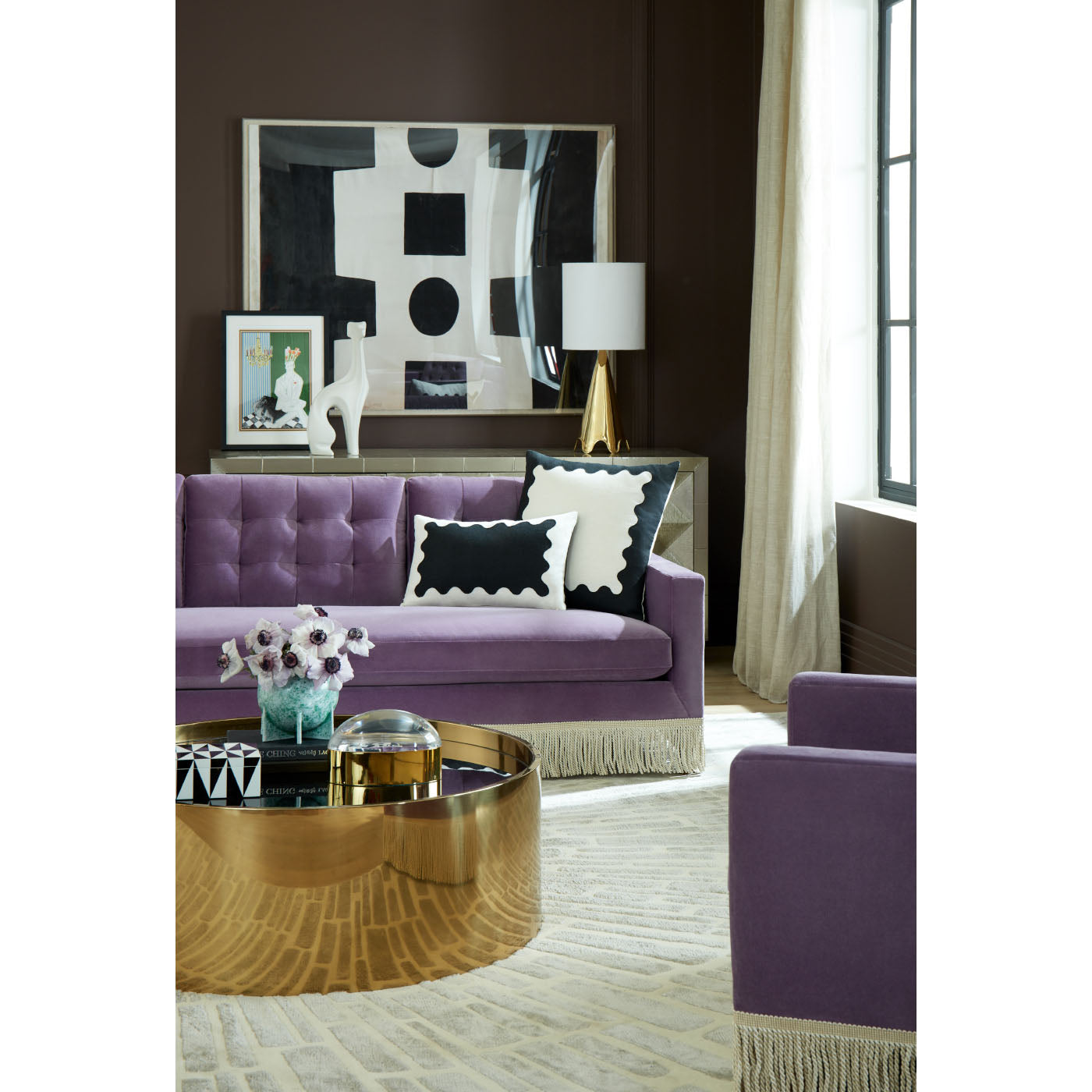 wright sofa venice amethyst velevet base natural beech wood - angle view